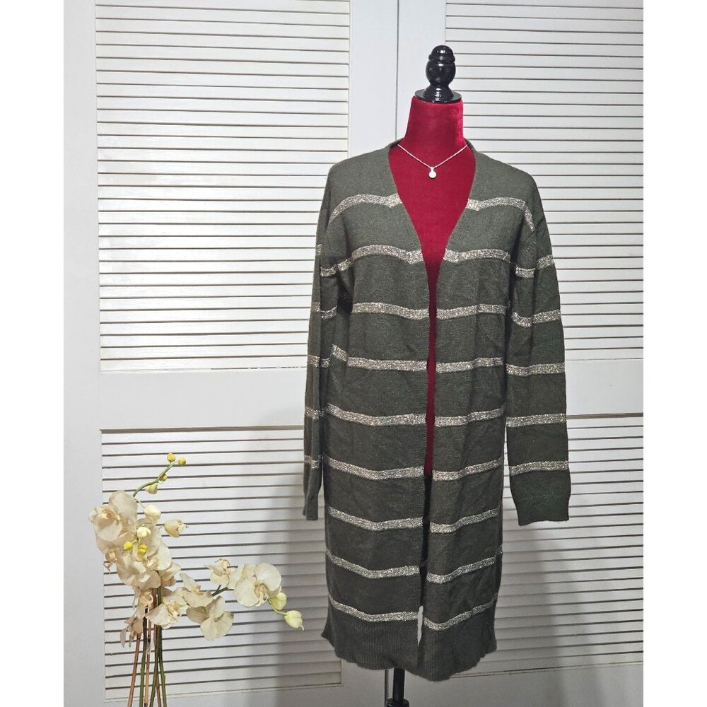 Pietronilla Women Wool Blend Metallic Accent Striped Longline Cardigan Sz S 2880